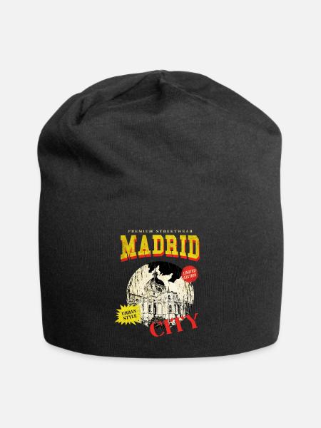 Madrid España Ciudad Skyline Vintage Retro - Gorro holgado de tela de jersey - negro