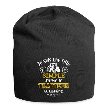 je suis une fille simple j'aime tracteur et apéro - Bonnet en jersey - noir - Devant