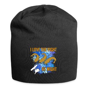 Poisson-chat Silhouette de poisson-chat Canne à pêche et éclaboussures de couleur - Bonnet en jersey - noir - Devant
