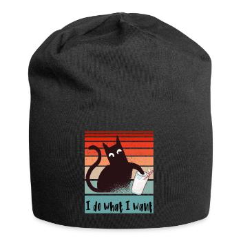 Je fais ce que je veux. Drôle de verre de lait de chat - Bonnet en jersey - noir - Devant