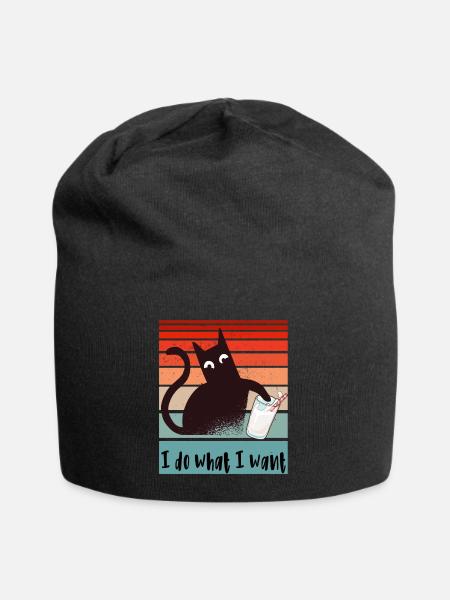 Ich mache was ich will. Lustige Katze Glas Milch - Jersey-Beanie - Schwarz