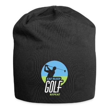 Essen, Schlafen, Golfen, Wiederholen - Jersey-Beanie - Schwarz - Vorne