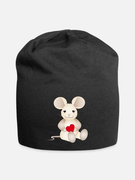 sugar-sweet mouse with a heart for Valentine's Day - Jersey Beanie - black