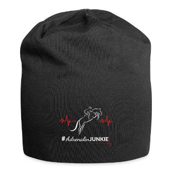 Motif cavalier d’obstacles « #AdrenalinJunkie » - Bonnet en jersey - noir - Devant