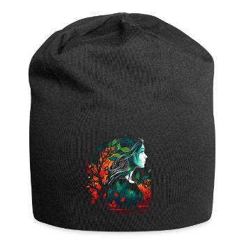 Frau als feenhafter Waldgeist Aquarell Airbrush - Jersey-Beanie - Schwarz - Vorne