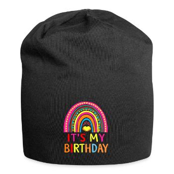 fille c’est mon anniversaire fille arc-en-ciel anniversaire - Bonnet en jersey - noir - Devant