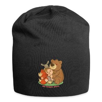 Mein glücklicher Ort - Jersey-Beanie - Schwarz - Vorne