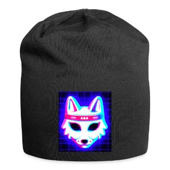 Kitsun Vaporwave Japanese Kami Vaporwave Kitsune - Jersey Beanie - black - Front