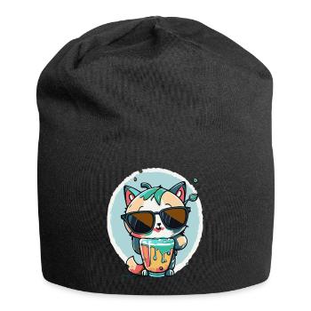Chat cool avec des lunettes de soleil - Bonnet en jersey - noir - Devant