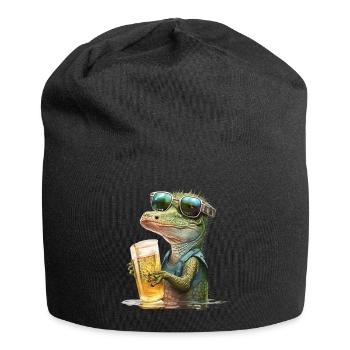 Cool crocodile wearing sunglasses with beer - Jersey Beanie - black - Front