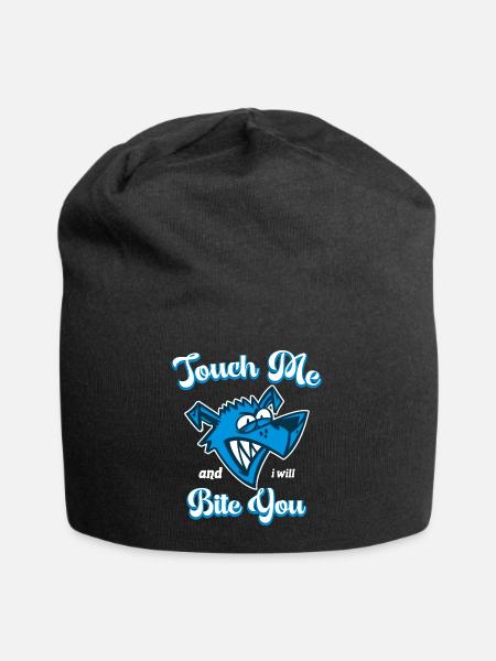 Touch Me And I Will Bite You Funny Animals Graphic - Jersey Beanie - black