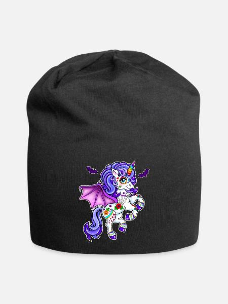 Unicorn Halloween Bat - Jersey Beanie - black
