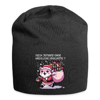 WITZIGE WEIHNACHTSMANN KATZE IN GAMING RETRO 8BIT - Jersey-Beanie - Schwarz - Vorne