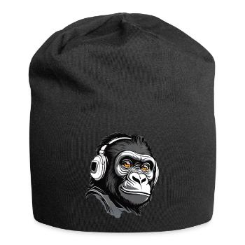 Gorille cool avec des écouteurs - Bonnet en jersey - noir - Devant