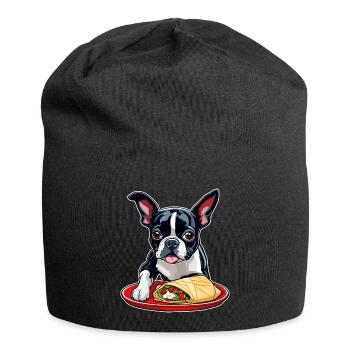 Boston Terrier mit Taco - Jersey-Beanie - Schwarz - Vorne