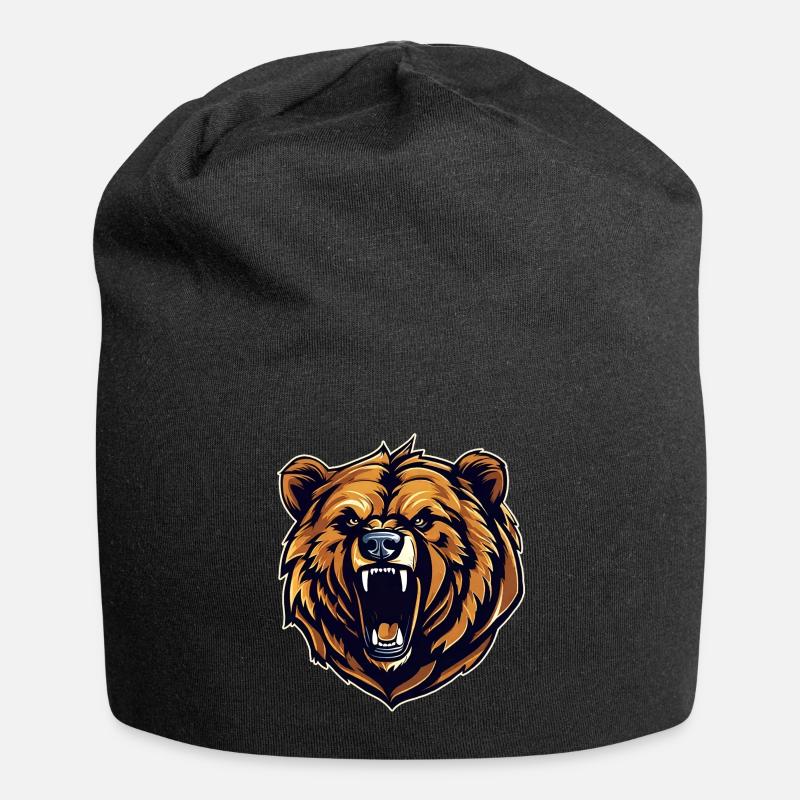Proud roaring bear in retro style - Jersey Beanie - black