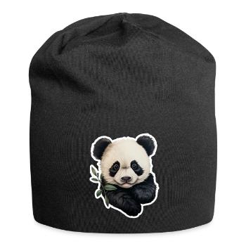 Un panda mâche une branche d’eucalyptus - Bonnet en jersey - noir - Devant