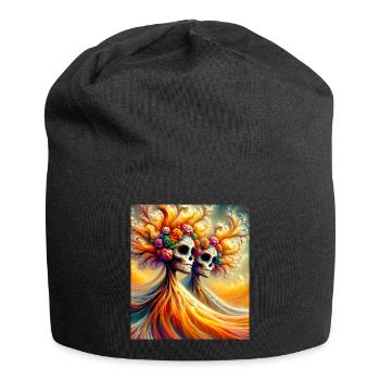 Ausgefallenes florales Skelett - Jersey-Beanie - Schwarz - Vorne