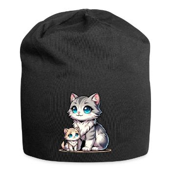 Süße Katzen Mama und Baby Illustration für - Jersey-Beanie - Schwarz - Vorne
