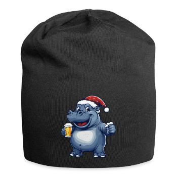 Hippopotamus Christmas Beer Funny - Jersey Beanie - black - Front