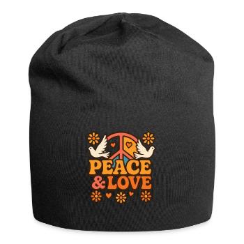 Retro Hippie Design mit Tauben und Peace Symbol - Jersey-Beanie - Schwarz - Vorne