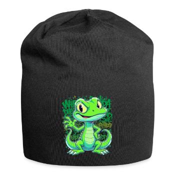 Lézard joyeux - Style de bande dessinée drôle - Bonnet en jersey - noir - Devant