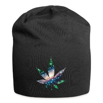 Galaxy Hanfblatt - Cannabis - Weed - Jersey-Beanie - Schwarz - Vorne