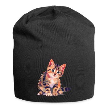 Bunte Geometrische Katzenillustration Modern - Jersey-Beanie - Schwarz - Vorne