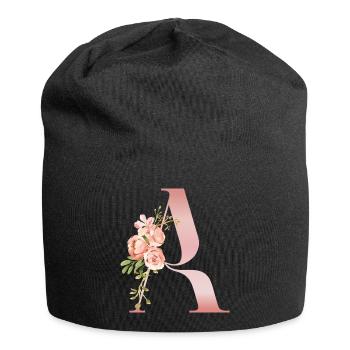 Monogramm Ein Pastellblume - Jersey-Beanie - Schwarz - Vorne