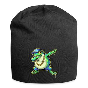 Grüner Street-Frosch mit Goldkette Dabbing - Jersey-Beanie - Schwarz - Vorne