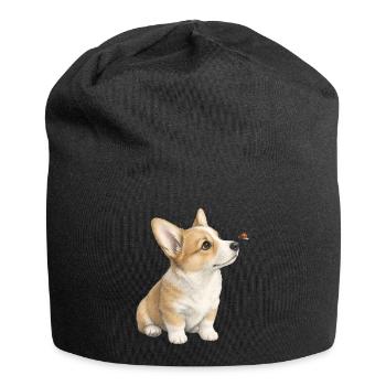Corgi Dog Motif with Ladybug Gift - Jersey Beanie - black - Front