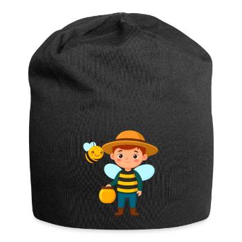 Comic boy as beekeeper with bee & honey – motif - Jersey Beanie - black - Front