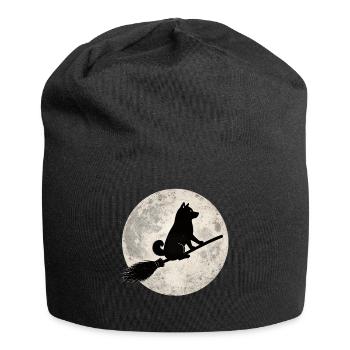 Shiba Inu Witch's Broom Full Moon T-Shirt Halloween - Jersey Beanie - black - Front
