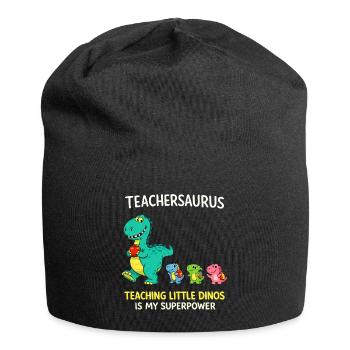 Teachersaurus Teacher Humor with Little Dinosaur - Jersey Beanie - black - Front