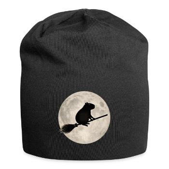 Moonlight hamster on the broom - Jersey Beanie - black - Front