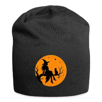Halloween Witch with Cat in Full Moon T-Shirt Motif - Jersey Beanie - black - Front