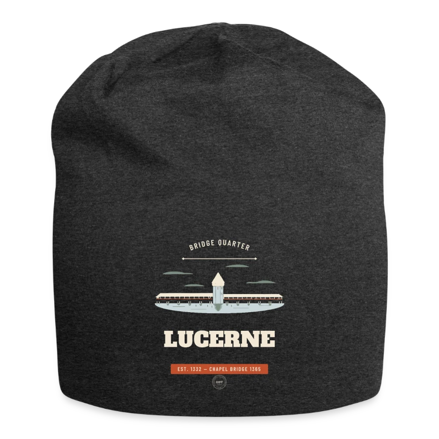 Lucerne badge on a jersey beanie, charcoal grey