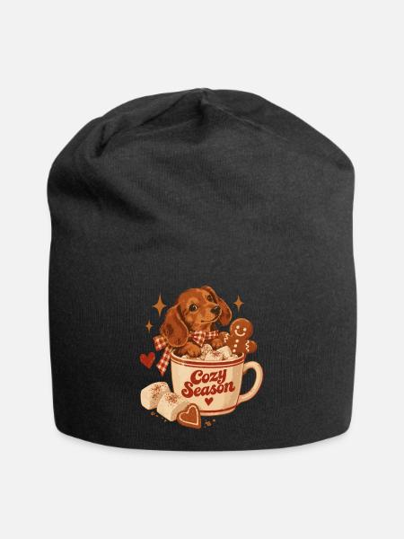 Cozy Season Dachshund - Jersey-Beanie - Schwarz