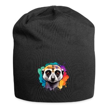 Erdmännchen in Aquarellfarben, Savannenfarbe - Jersey-Beanie - Schwarz - Vorne