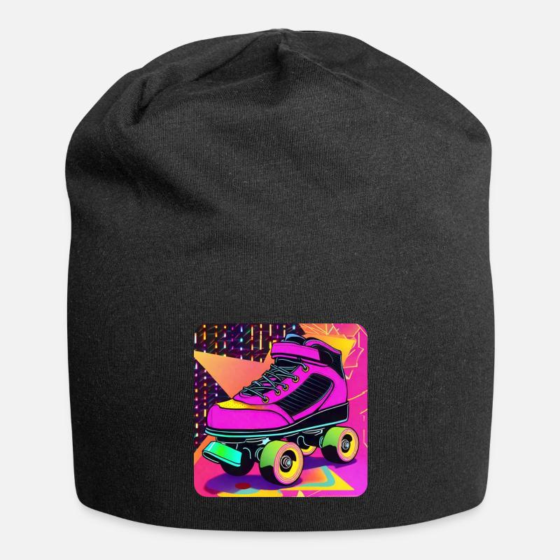 Bunter Disco Rollschuhe im Retro Style - Jersey-Beanie - Schwarz