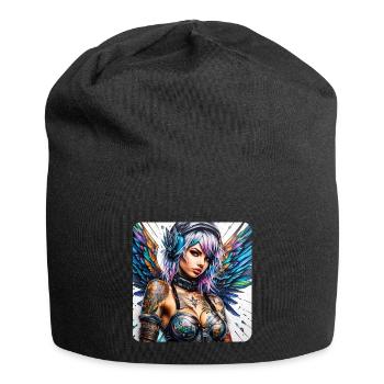 Ange cyberpunk cool avec des écouteurs - Bonnet en jersey - noir - Devant