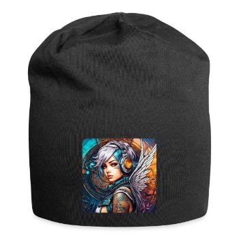 Ange cyberpunk cool avec des écouteurs - Bonnet en jersey - noir - Devant