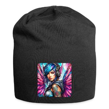 Ange cyberpunk cool avec des écouteurs - Bonnet en jersey - noir - Devant