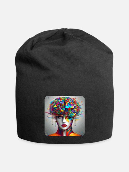 Cooles buntes Psychedelisches Motiv Frau - Jersey-Beanie - Schwarz
