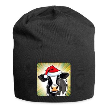 Mignonne vache moo avec chapeau de père Noël - Bonnet en jersey - noir - Devant