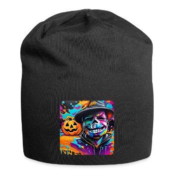 Graffiti Halloween Crâne et Citrouille - Bonnet en jersey - noir - Devant