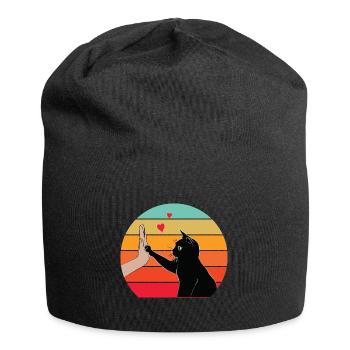 Katze High Five - Jersey-Beanie - Schwarz - Vorne