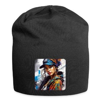 Cute Streetwear Hip Hop Rap Girl - Jersey Beanie - black - Front