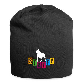 Staffy Staffordshire Terrier bunte Buchstaben - Jersey-Beanie - Schwarz - Vorne