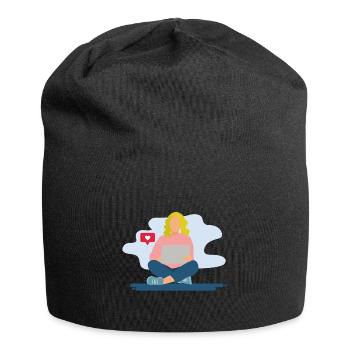Des filles sur l’ordinateur portable - Bonnet en jersey - noir - Devant